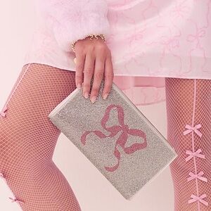 LoveShackFancy X Pink VS Rhinestone bow Fancy wristlet Pouch